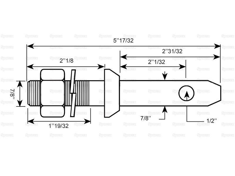 Lower link implement pin 22x140mm, Thread size 7/8x40mm Cat. 1