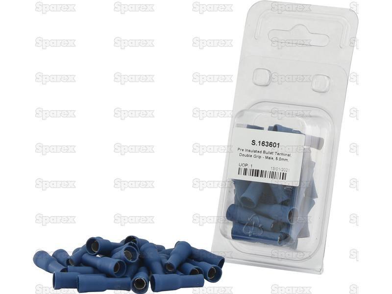 Pre Insulated Bullet Terminal, Double Grip - Male, 5.0mm, Blue (1.5 - 2.5mm) (Agripak 25 pcs.)