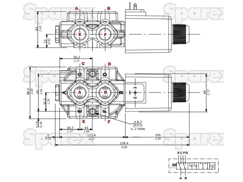 Hydraulic 6-Way solenoid Diverter Valve 1/2''BSP Bondioli & Pavesi (12A470013)