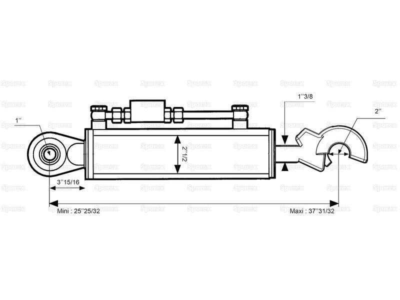 Hydraulic Top Link (Cat. 2/2) Ball/Hook | Cylinder 63mm Min. 655mm