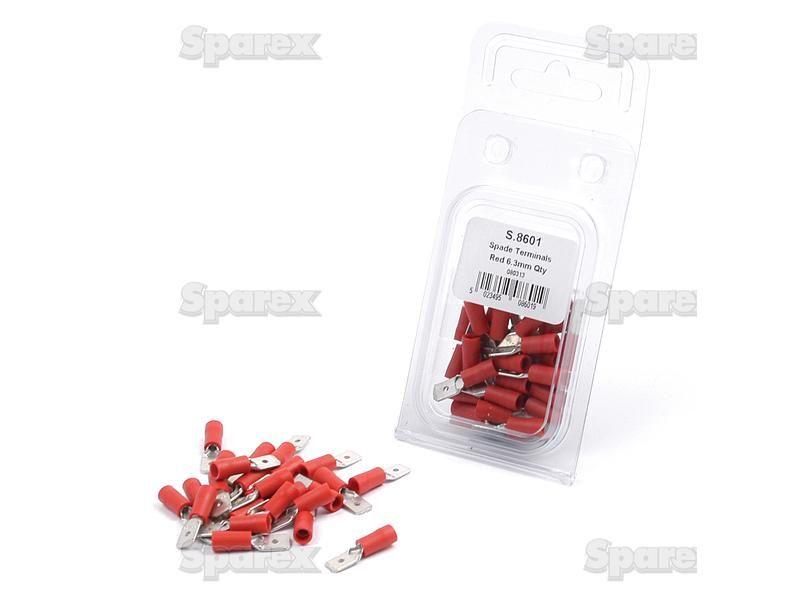 Pre Insulated Spade Terminal, Standard Crimp - Male, 6.3mm, Red (0.5 - 1.5mm) (Agripak 25 pcs.)