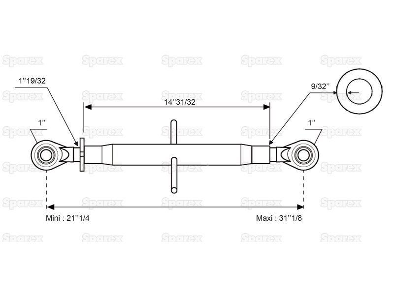 Top Link Heavy Duty (Cat.2/2) Ball and Ball, M40x3, Min. Length: 540mm. for Ford New Holland TL70 (TL Series)