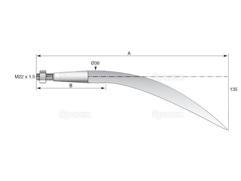 Curved Loader Tine | 760mm for Universal, Tanco