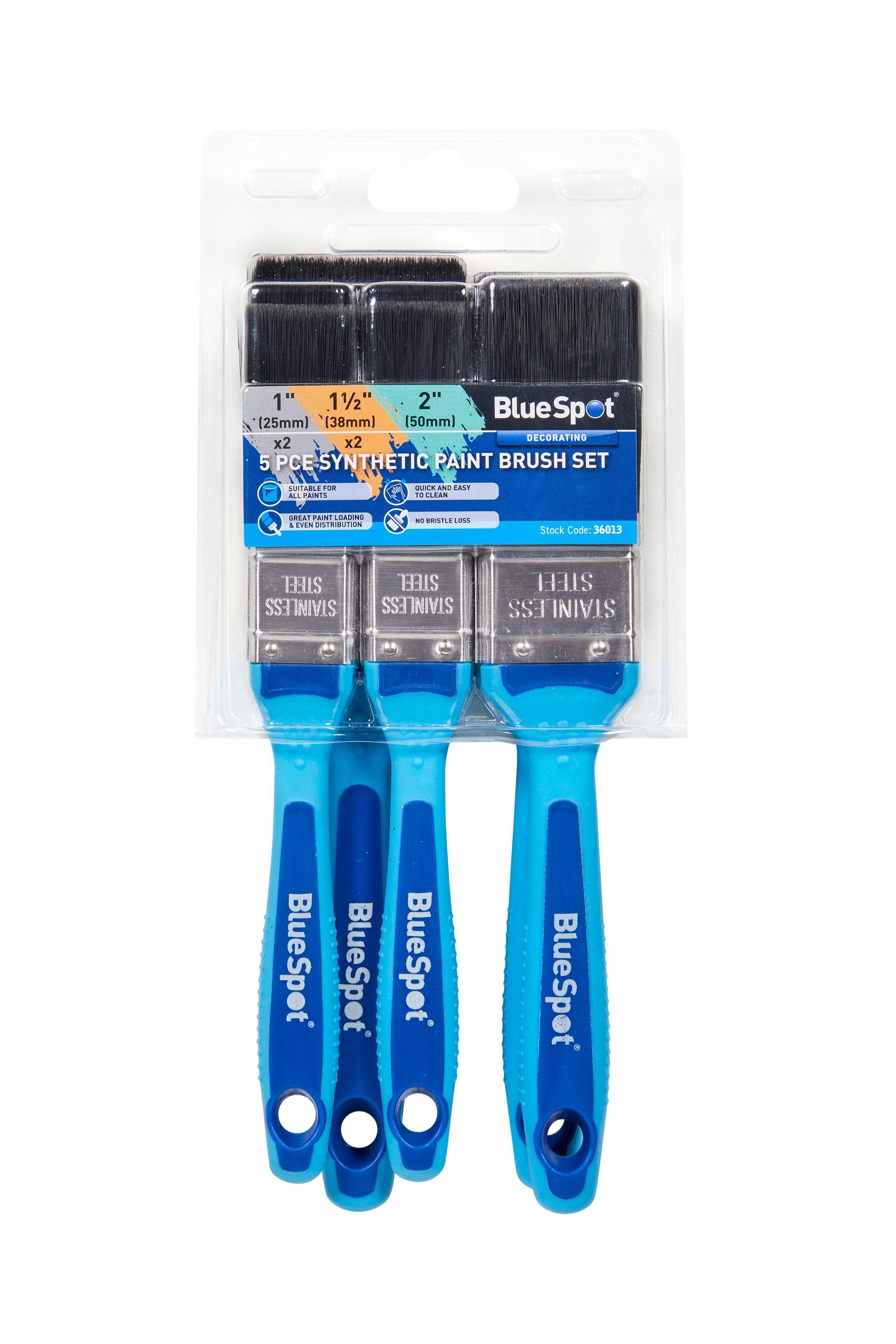 Blue Spot Tools 5 PCE Synthetic Paint Brush Set with Soft Grip Handle (2 PCE 1", 2 PCE 1 1/2", 1 PCE 2")