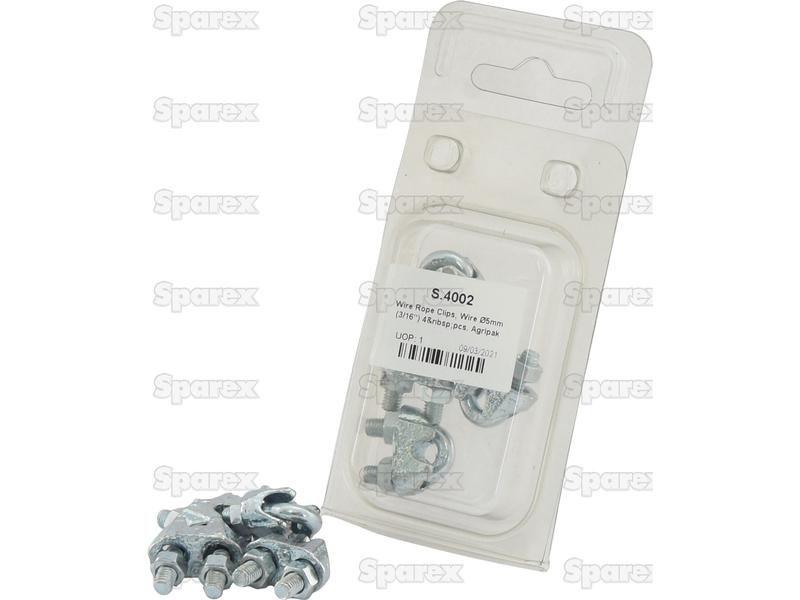 Wire Rope Clips, Wire Ø5mm (3/16'') 4 pcs. Agripak