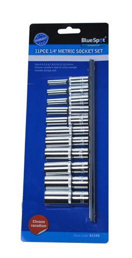 Blue Spot Tools 11 PCE 1/4" Metric Deep Socket Set (4-13mm)
