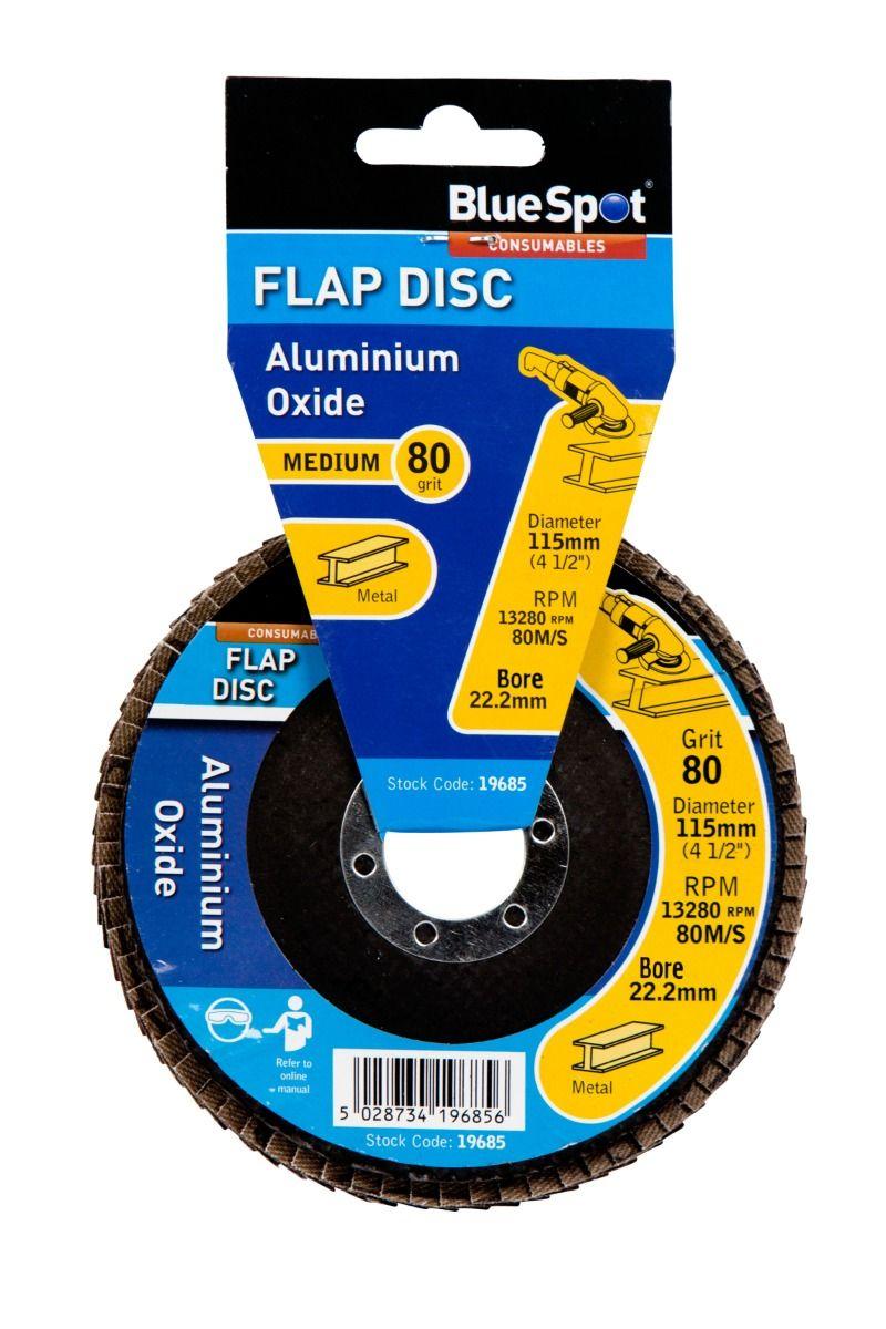 Blue Spot Tools 115mm (4.5") 80 Grit Aluminium Oxide Flap Disc (Header Card)