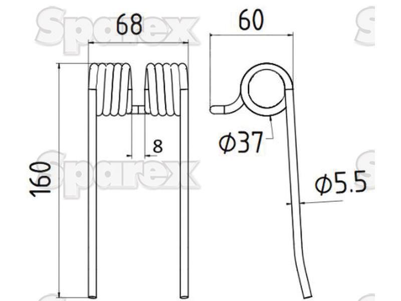 Pick-Up Haytine - -  Length:160mm, Width:68mm, Ø5.5mm - Replacement for Pottinger, Landsberg for Pottinger JUMBO6600