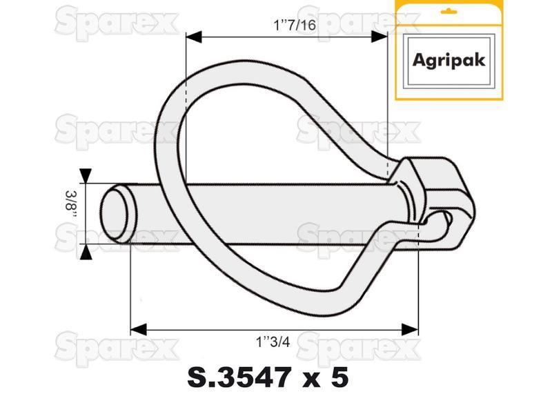 Pear Linch Pin, Pin Ø9.5mm x 44.5mm (5 pcs. Agripak)