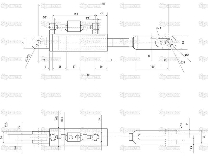 Hydraulic Levelling Box (Supplied with: Hoses), Min. Length: 510mm, Cylinder Bore: 63mm. for Ford New Holland