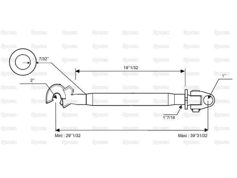 Top Link Superlink (Cat.2/2) Knuckle and Q.R. Hook, Min. Length: 737mm. for Case IH MX80C