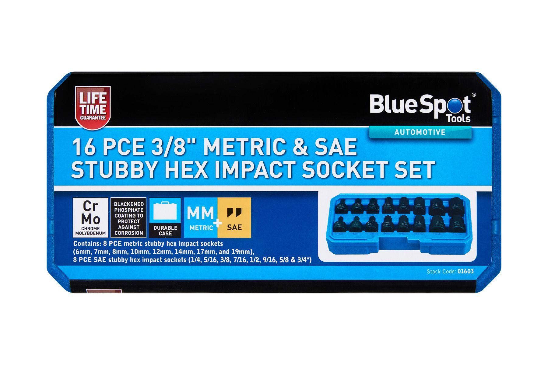 Blue Spot Tools 16 PCE 3/8" Impact Stubby Hex Sockets