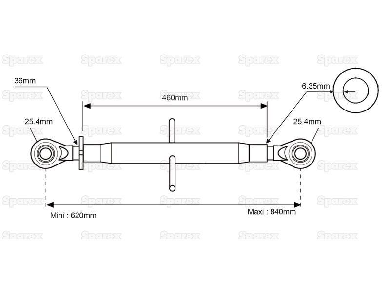Top Link Heavy Duty (Cat.2/2) Ball and Ball, Min. Length: 620mm.