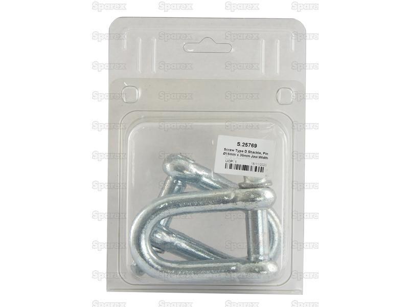 Screw Type D Shackle, Pin Ø16mm x 30mm Jaw Width (2 pcs. Agripak)