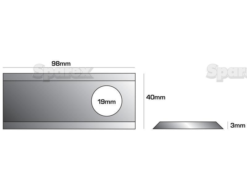 Mower Blade - Flat blade, top edges sharp - 98 x 40x3mm - Hole Ø19mm  - RH & LH -  Replacement for Galfre, BCS, Kidd, Farendlose, Fort-Morra, Marangon for Kidd VARIOUS