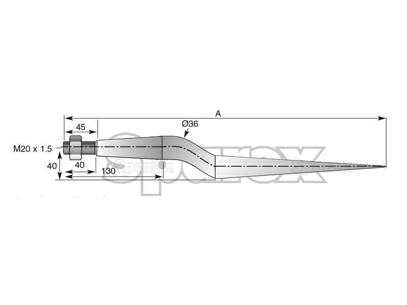 Cranked Loader Tine | 820mm for LUCAS, Parmiter (21615139)