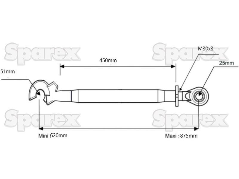 Top Link (Cat.2/2) Ball and Q.R. Hook, M30x3, Min. Length: 620mm. for Ford New Holland 7635 (35 Series )