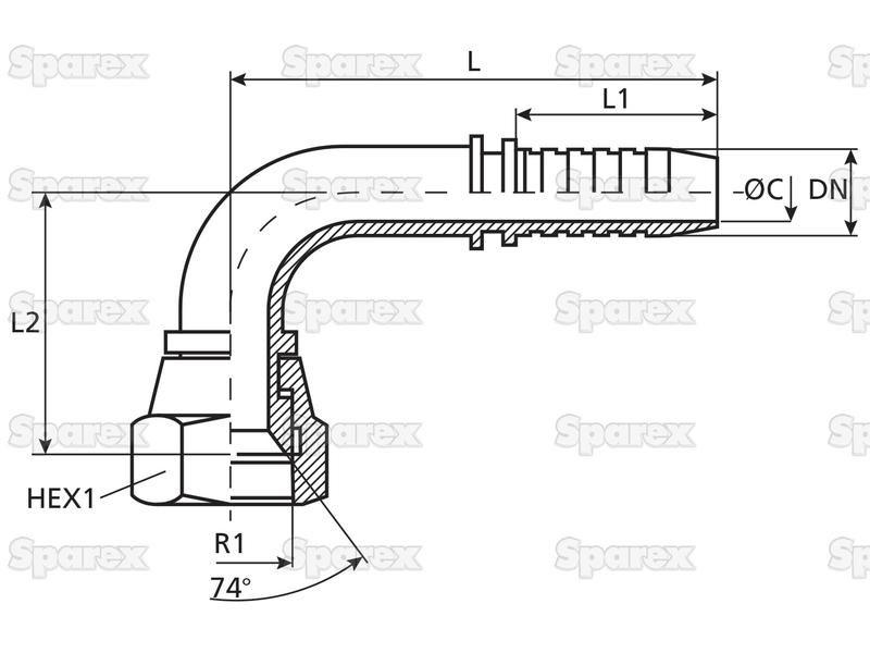 Dicsa JIC 37° Hose Insert 5/8'' x 7/8'' Female Thread 90° Swept Swivel