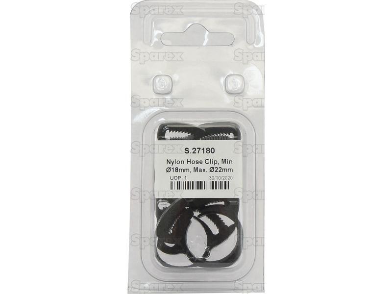 Nylon Hose Clip, Min Ø18mm, Max. Ø22mm, 5 pcs. Agripak.