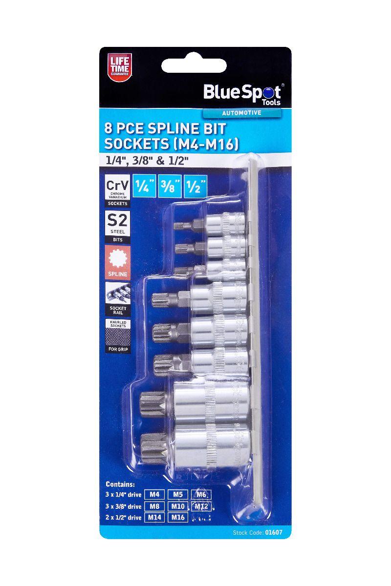 Blue Spot Tools 8 PCE 1/4"-3/8"-1/2" Spline Bit Sockets