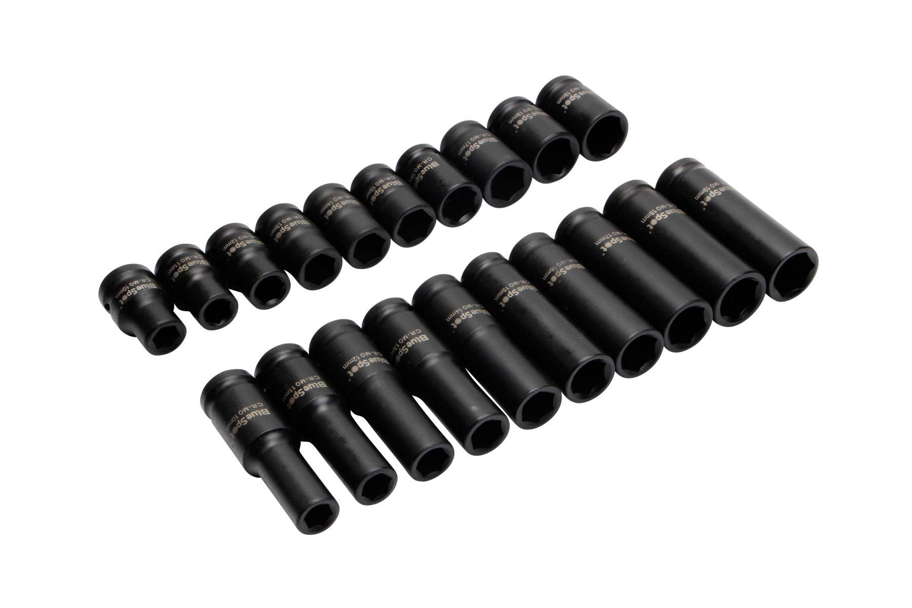 Blue Spot Tools 20 PCE 1/2" Deep and Shallow Metric Impact Sockets (10-19mm)