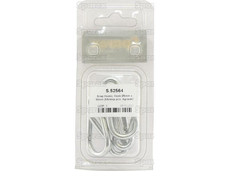Snap Hooks, Hook Ø5mm x 50mm (5 pcs. Agripak)