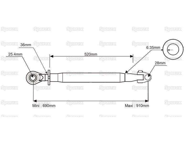 Top Link Heavy Duty (Cat.28mm/2) Knuckle and Ball, Min. Length: 690mm.