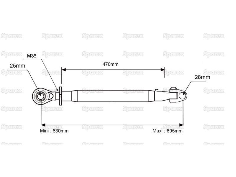 Top Link Heavy Duty (Spring Lock) (Cat.28mm/2) Knuckle and Ball, Min. Length: 630mm. for Ford New Holland 7840 (40 Series)