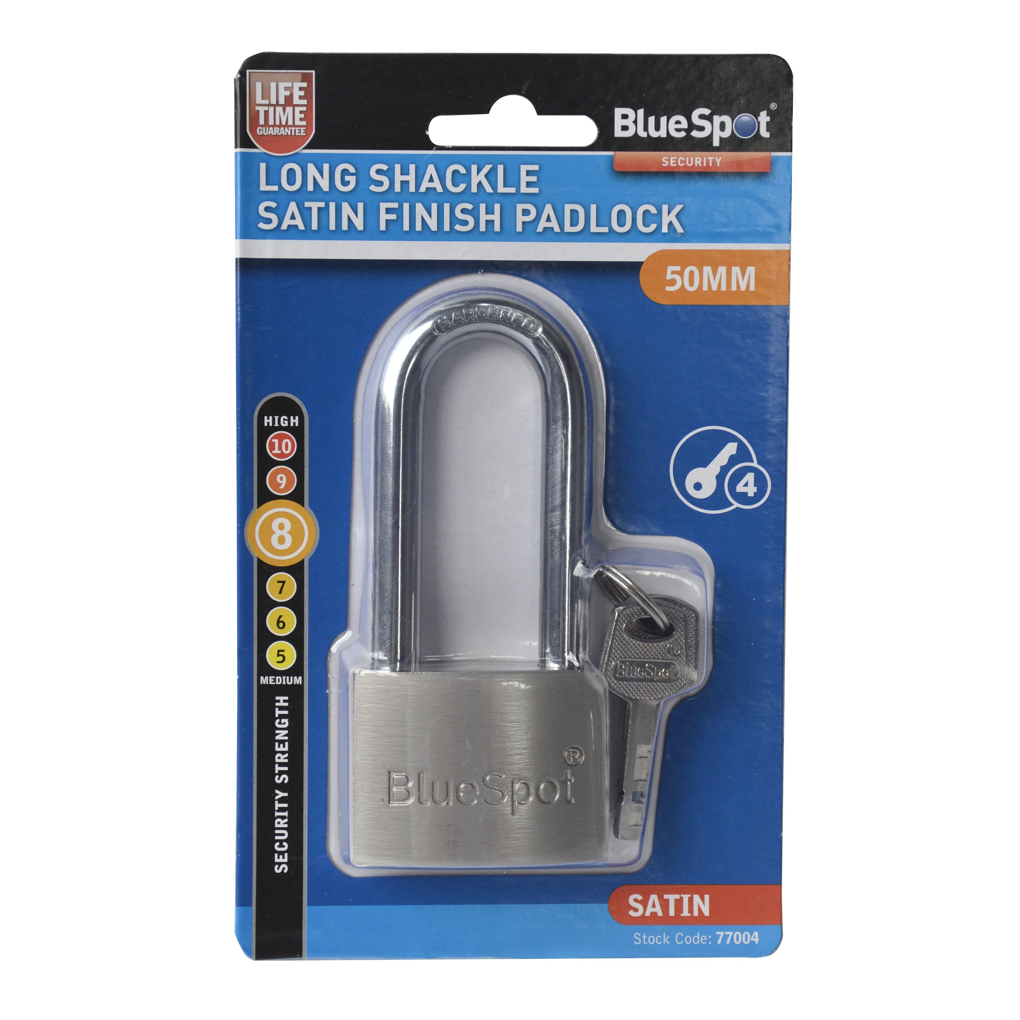 Blue Spot Tools 50mm Long Shackle Satin Finish Padlock