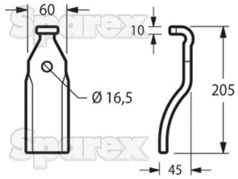 Rotavator Blade Straight - 60xmm Height: 205mm. Hole centres: mm. Hole Ø: 16.5mm. Replacement for Pegoraro for Pegoraro PEGOLAMA