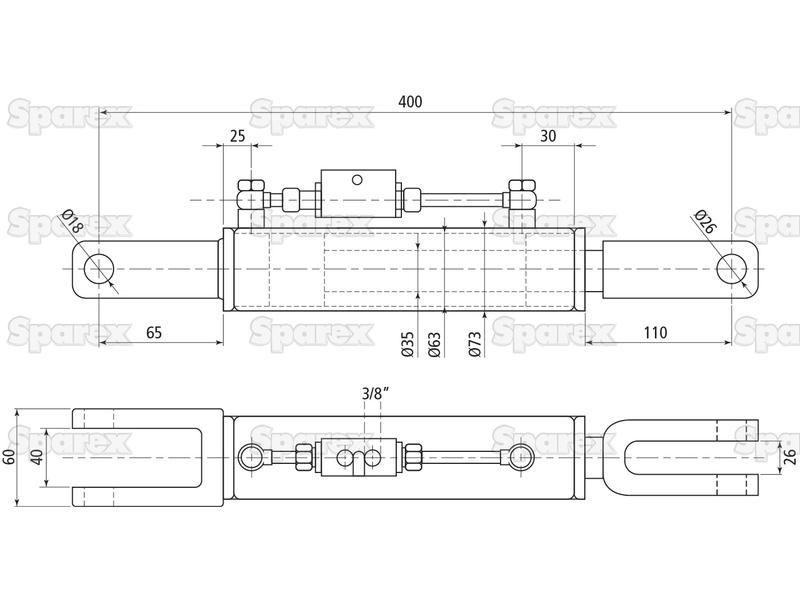 Hydraulic Levelling Box (Supplied with: Hoses), Min. Length: 400mm, Cylinder Bore: 63mm. for Ford New Holland