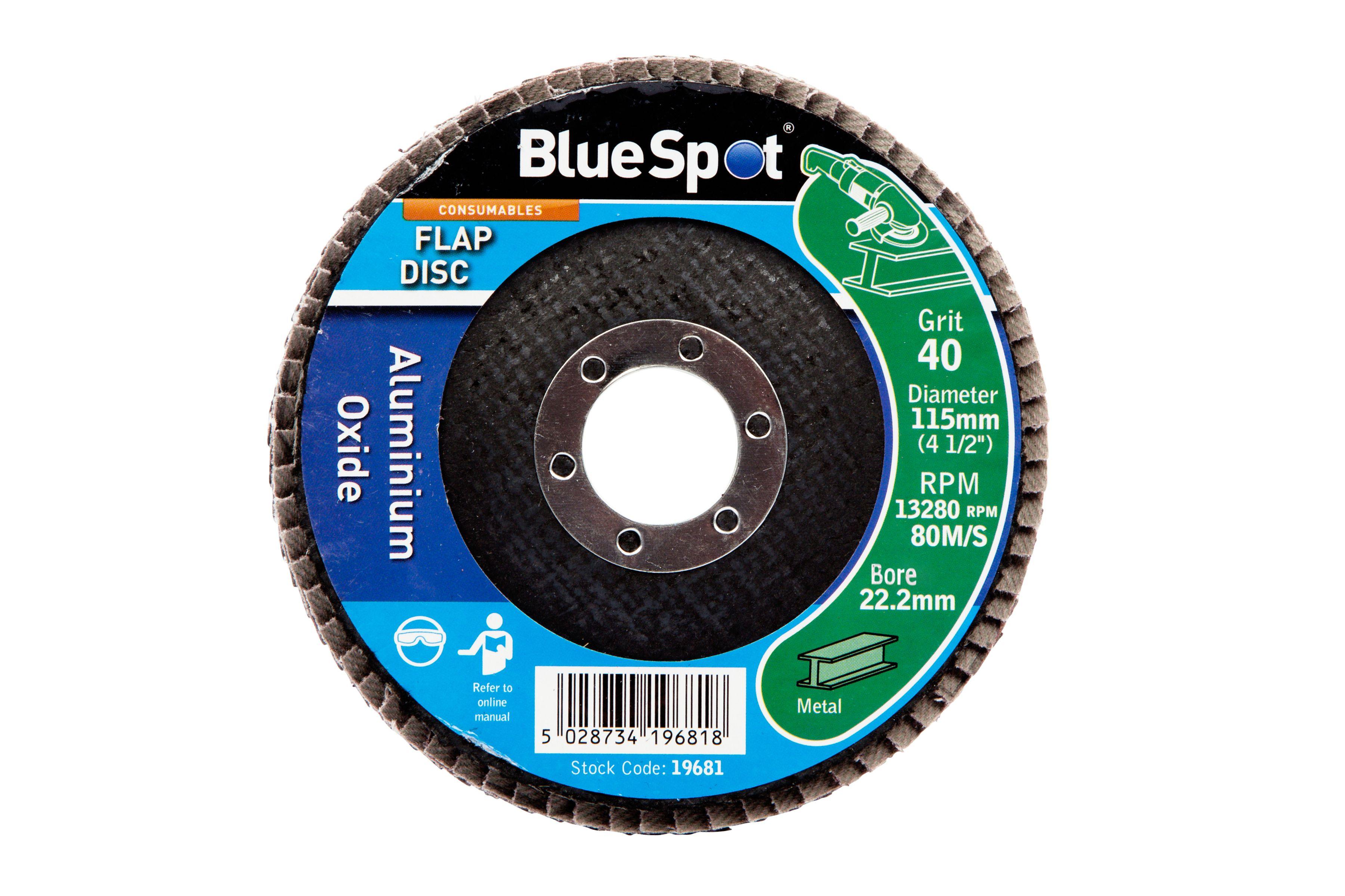 Blue Spot Tools 115mm (4.5") 40 Grit Aluminium Oxide Flap Disc (Header Card)