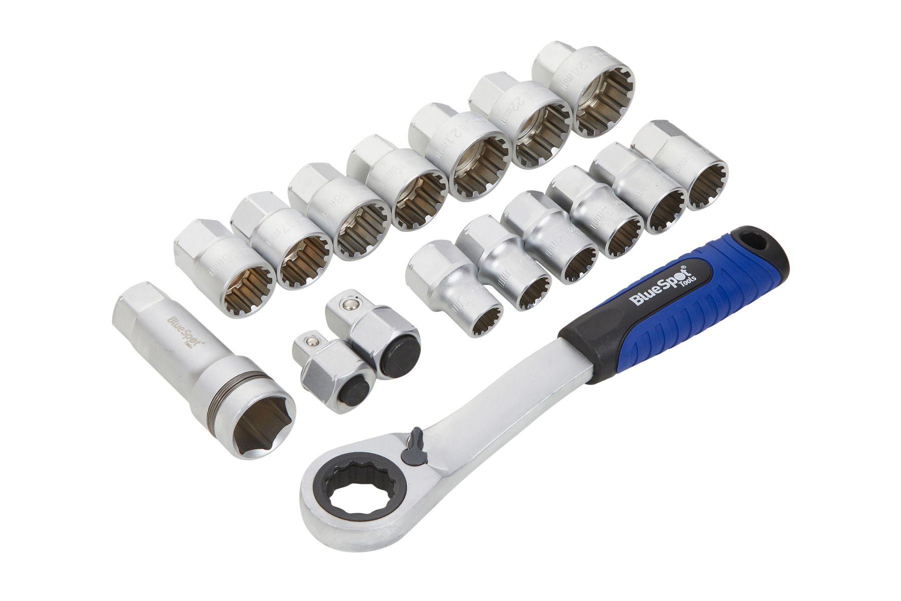 Blue Spot Tools 17 PCE 3/8", 1/2" Multi Fit Go Through Socket Set (10-24mm)