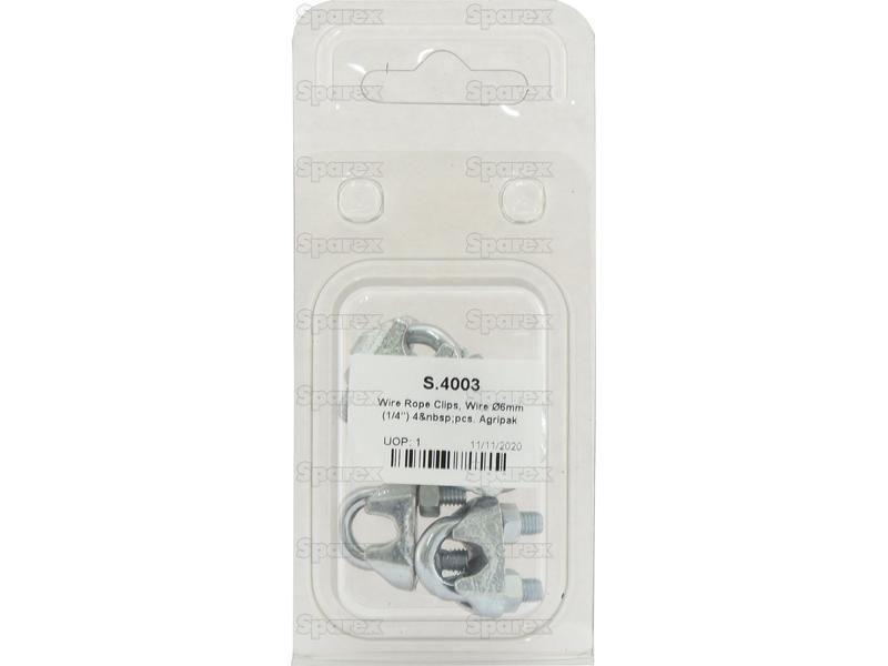 Wire Rope Clips, Wire Ø6mm (1/4'') 4 pcs. Agripak