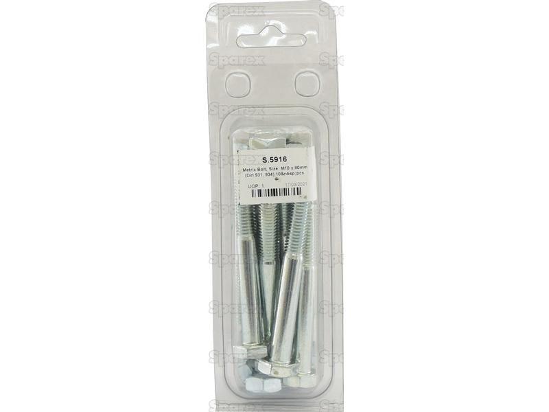 Metric Bolt, Size: M10 x 80mm (Din 931, 934) 10 pcs. Agripak