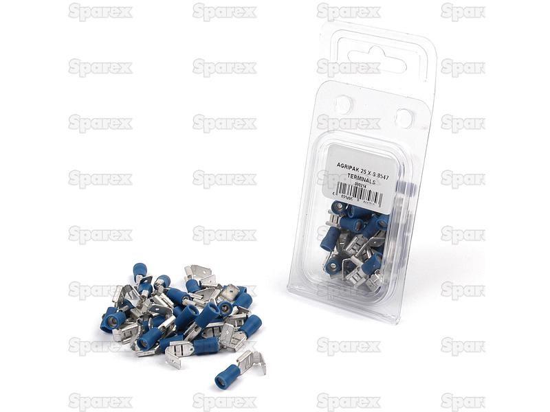 Pre Insulated Spade Terminal, Double Grip - Male / Female, 6.3mm, Blue (1.5 - 2.5mm) (Agripak 25 pcs.)
