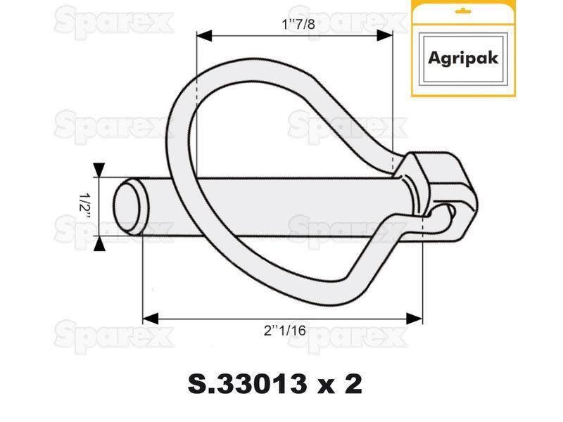Pear Linch Pin, Pin Ø12mm x 52mm (2 pcs. Agripak)