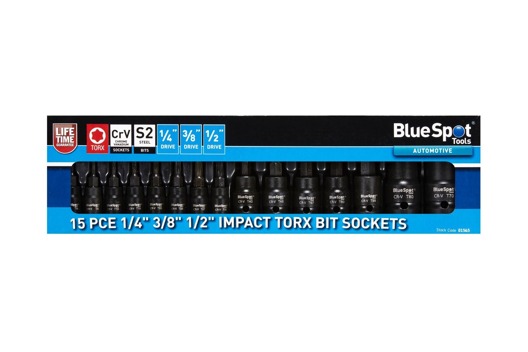Blue Spot Tools 15 PCE 1/4" 3/8" 1/2" Impact Torx Bit Sockets