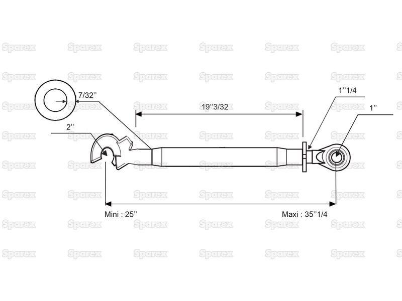 Top Link Heavy Duty (Cat.2/2) Ball and Q.R CBM Hook, 1 1/4'', Min. Length: 635mm. for Valmet & Valtra A94