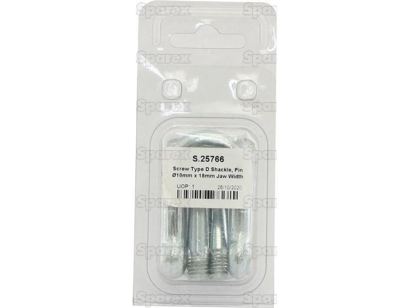 Screw Type D Shackle, Pin Ø10mm x 18mm Jaw Width (2 pcs. Agripak)