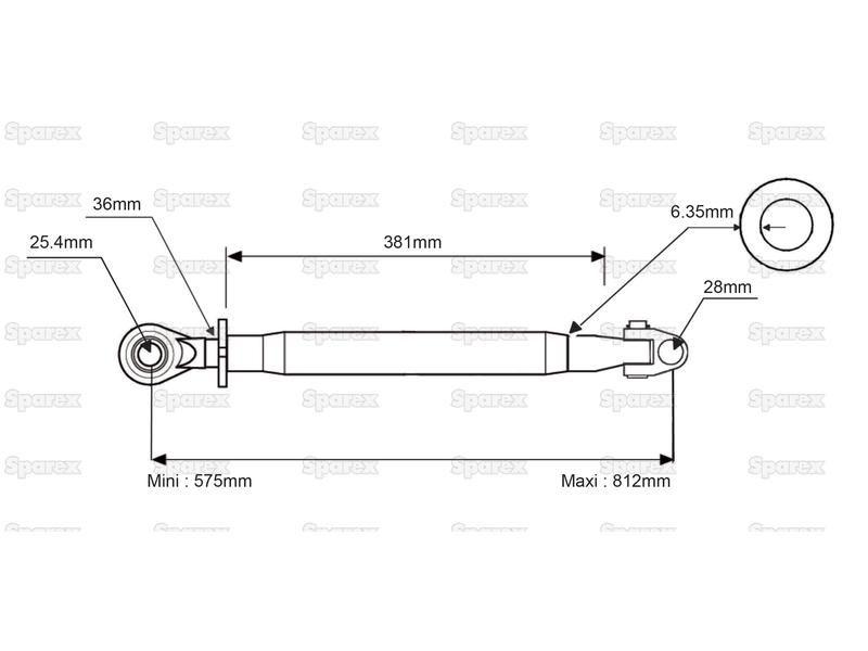 Top Link Heavy Duty (Cat.28mm/2) Knuckle and Ball, M36x3, Min. Length: 575mm. for Ford New Holland TM120 (TM Series)