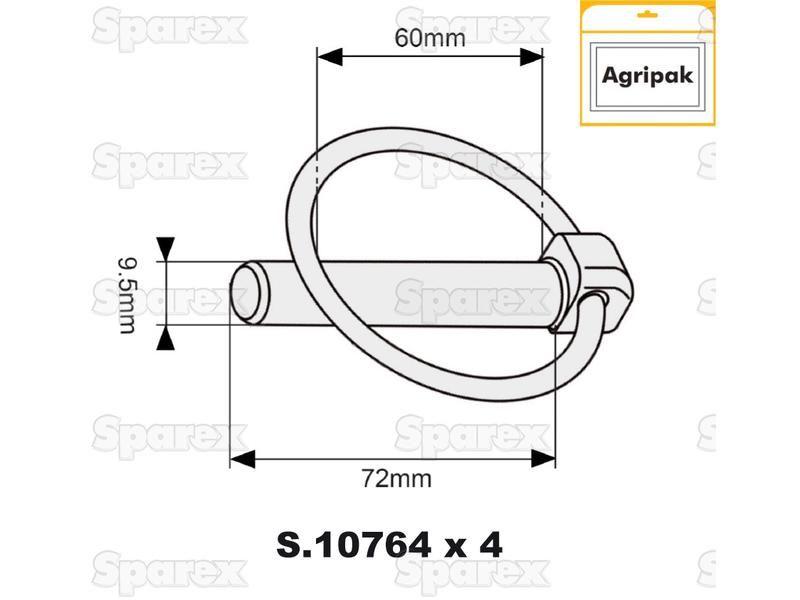 Round Linch Pin, Pin Ø9.5mm x 70mm (4 pcs. Agripak)