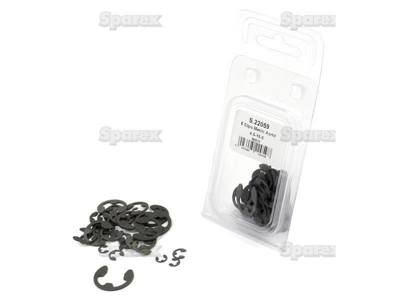 Metric E Clip, A Ø4.5 - 15.5mm, B Ø3.2 - 12mm (Din 6799), (Agripak 36 pcs.)