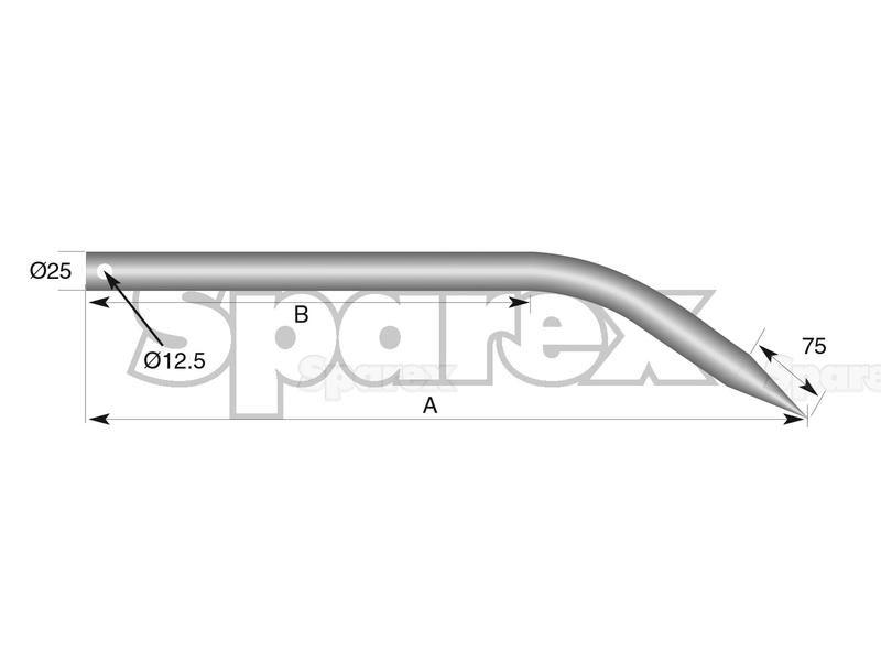 Bent Loader Tine | 525mm for John Deere, Emily, Magsi (CC53634)