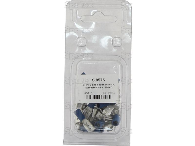 Pre Insulated Spade Terminal, Standard Crimp - Male / Female, 6.3mm, Blue (1.5 - 2.5mm) (Agripak 25 pcs.)