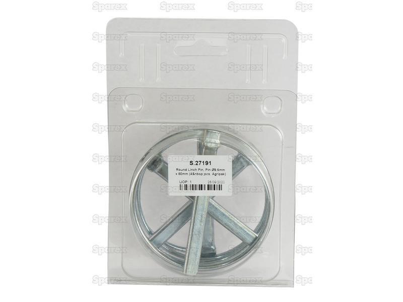Round Linch Pin, Pin Ø9.5mm x 80mm (4 pcs. Agripak)