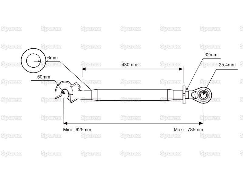 Top Link Heavy Duty (Cat.2/2) Ball and Q.R. Hook, 1 1/4'', Min. Length: 622mm. for Massey Ferguson 390 (300 Series)