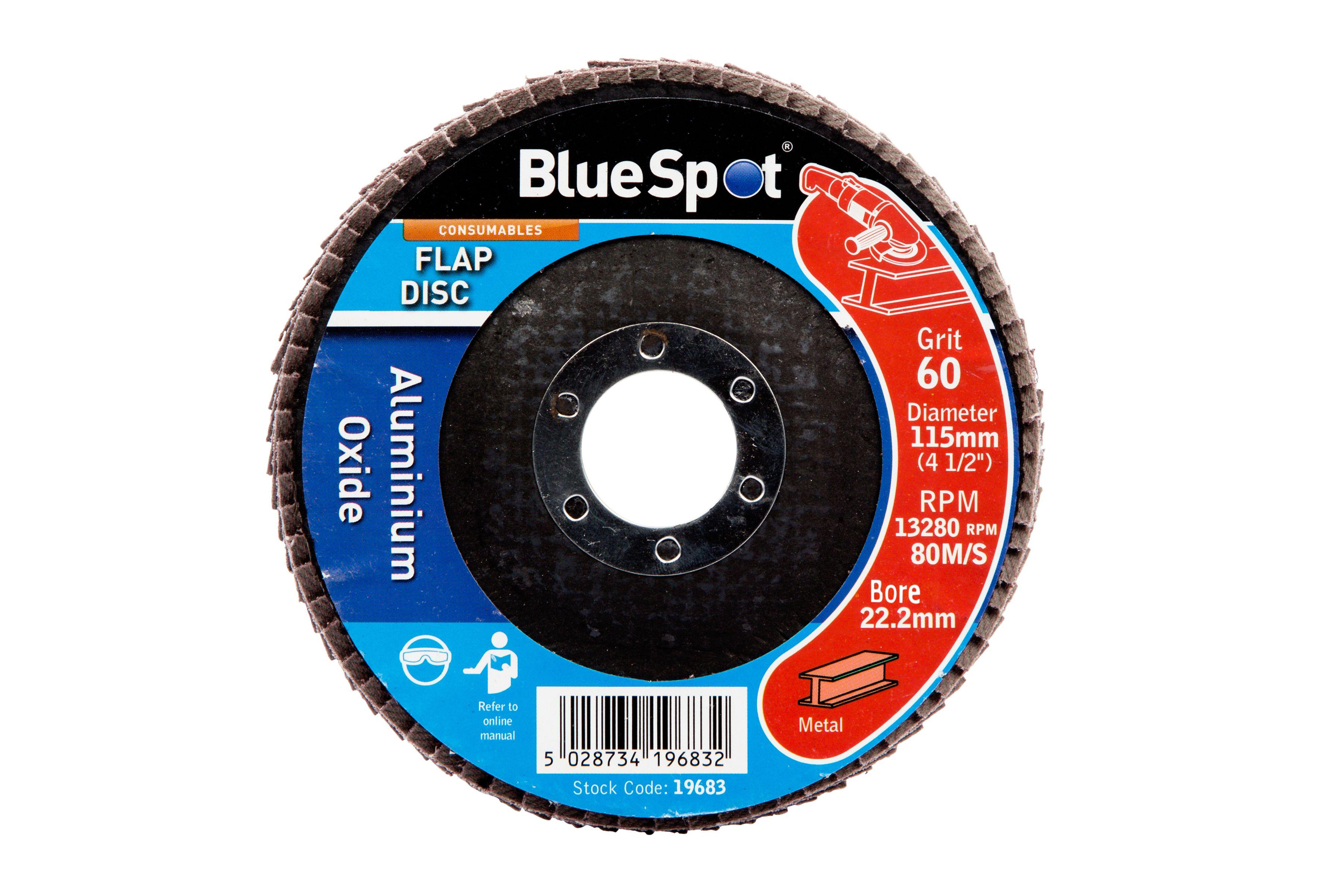 Blue Spot Tools 115mm (4.5") 60 Grit Aluminium Oxide Flap Disc (Header Card)