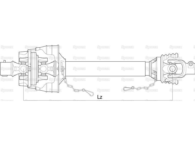 PTO Shaft - EUCV Wide Angle - One End, (Lz) Length: 860mm, 1 3/8'' x 6 Spline 80° W.A. to 1 3/8'' x 6 Spline Q.R.