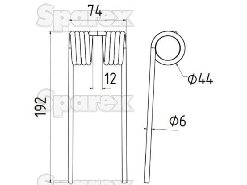 Pick-Up Haytine - -  Length:192mm, Width:74mm, Ø6mm - Replacement for John Deere for John Deere 592